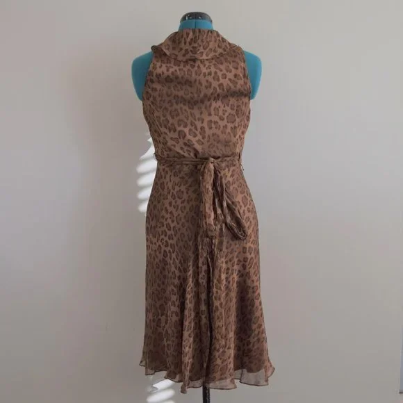 Vintage 100% Silk Ralph Lauren Leopard Print Wrap Dress Sleeveless V-Neck - Picture 5 of 8